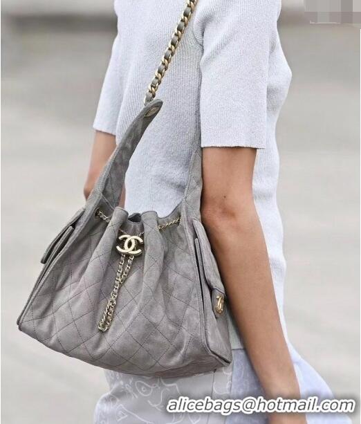 Top Grade Chanel Suede Shopping Bag 2025C Grey