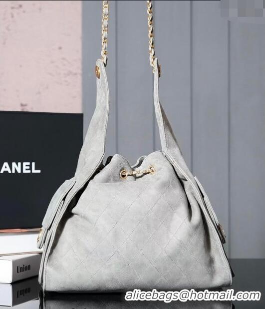 Top Grade Chanel Suede Shopping Bag 2025C Grey