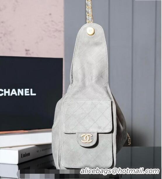 Top Grade Chanel Suede Shopping Bag 2025C Grey