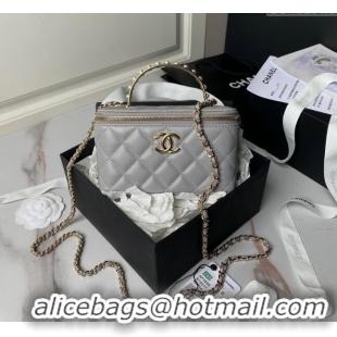 Best Price Chanel Lambskin Clutch with Chain and Pearls Top handle AP3956 Grey 2024