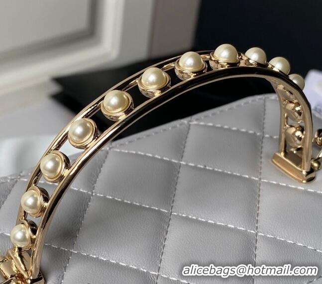 Best Price Chanel Lambskin Clutch with Chain and Pearls Top handle AP3956 Grey 2024