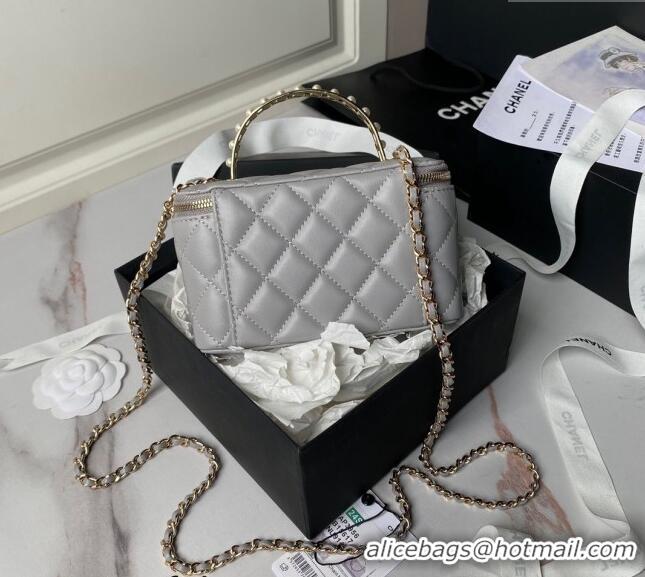 Best Price Chanel Lambskin Clutch with Chain and Pearls Top handle AP3956 Grey 2024