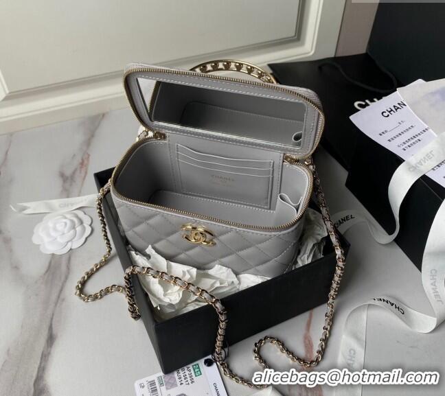 Best Price Chanel Lambskin Clutch with Chain and Pearls Top handle AP3956 Grey 2024