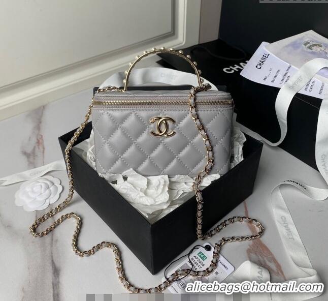 Best Price Chanel Lambskin Clutch with Chain and Pearls Top handle AP3956 Grey 2024