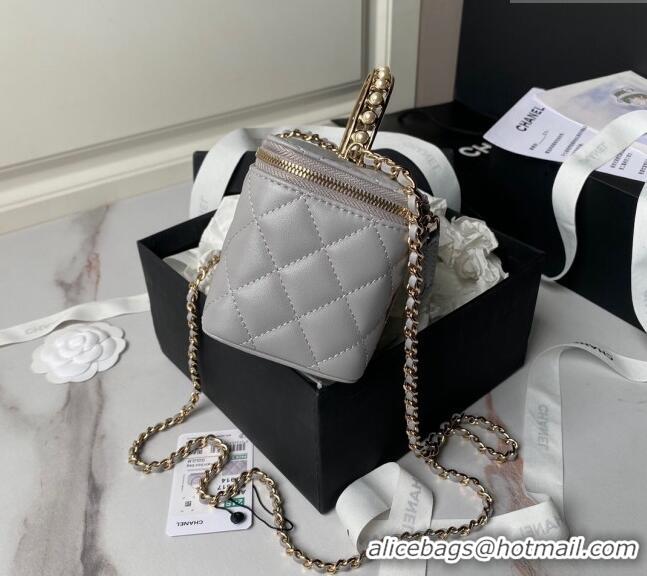 Best Price Chanel Lambskin Clutch with Chain and Pearls Top handle AP3956 Grey 2024