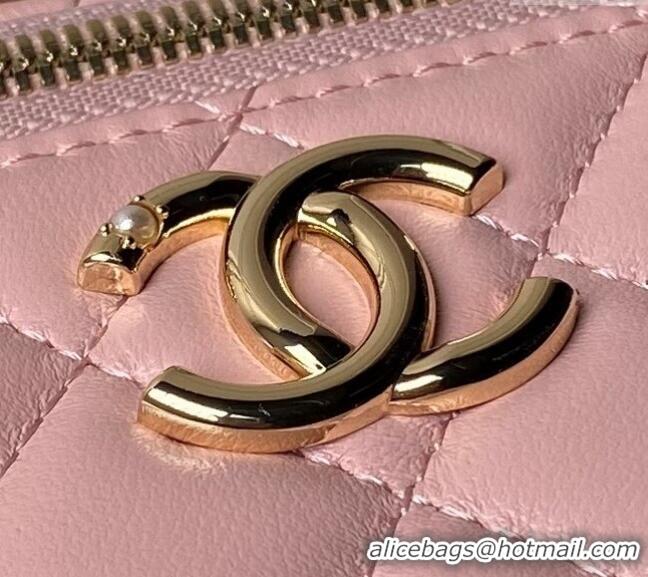 Top Quality Chanel Lambskin Clutch with Chain and Pearls Top handle AP3956 Light Pink 2024