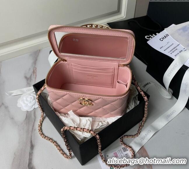 Top Quality Chanel Lambskin Clutch with Chain and Pearls Top handle AP3956 Light Pink 2024