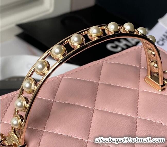 Top Quality Chanel Lambskin Clutch with Chain and Pearls Top handle AP3956 Light Pink 2024