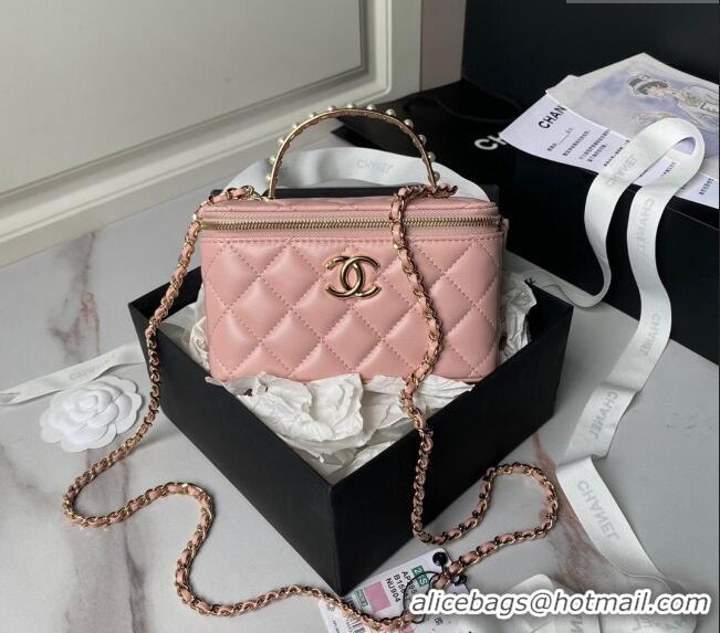 Top Quality Chanel Lambskin Clutch with Chain and Pearls Top handle AP3956 Light Pink 2024