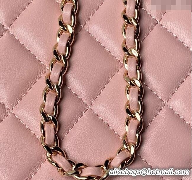 Top Quality Chanel Lambskin Clutch with Chain and Pearls Top handle AP3956 Light Pink 2024