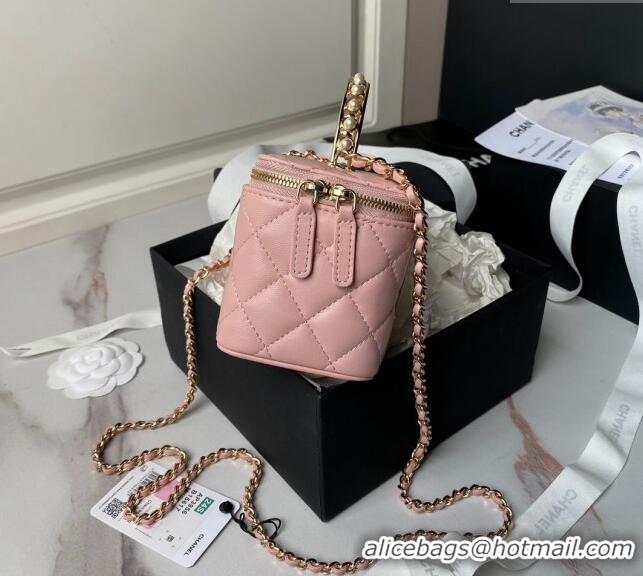 Top Quality Chanel Lambskin Clutch with Chain and Pearls Top handle AP3956 Light Pink 2024