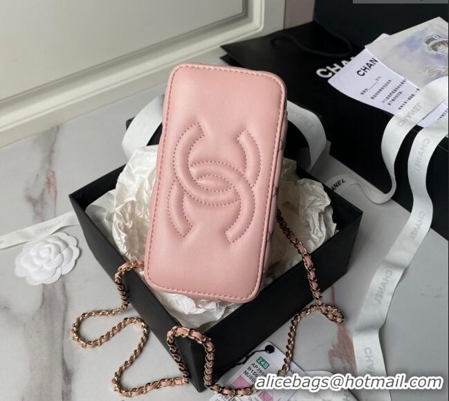 Top Quality Chanel Lambskin Clutch with Chain and Pearls Top handle AP3956 Light Pink 2024