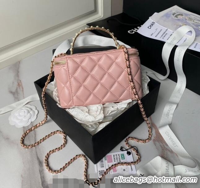 Top Quality Chanel Lambskin Clutch with Chain and Pearls Top handle AP3956 Light Pink 2024