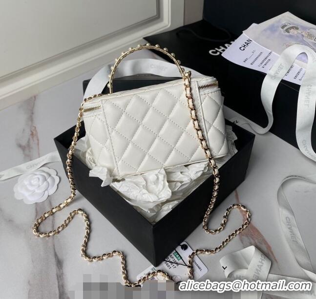 Well Crafted Chanel Lambskin Clutch with Chain and Pearls Top handle AP3956 White 2024