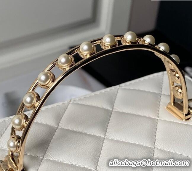 Well Crafted Chanel Lambskin Clutch with Chain and Pearls Top handle AP3956 White 2024