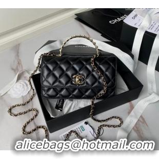 Good Quality Chanel Lambskin Clutch with Chain and Pearls Top handle AP3954 Black 2024