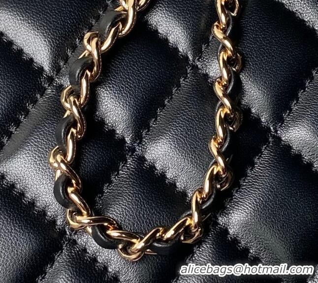 Good Quality Chanel Lambskin Clutch with Chain and Pearls Top handle AP3954 Black 2024