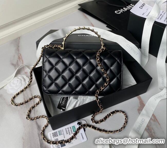 Good Quality Chanel Lambskin Clutch with Chain and Pearls Top handle AP3954 Black 2024