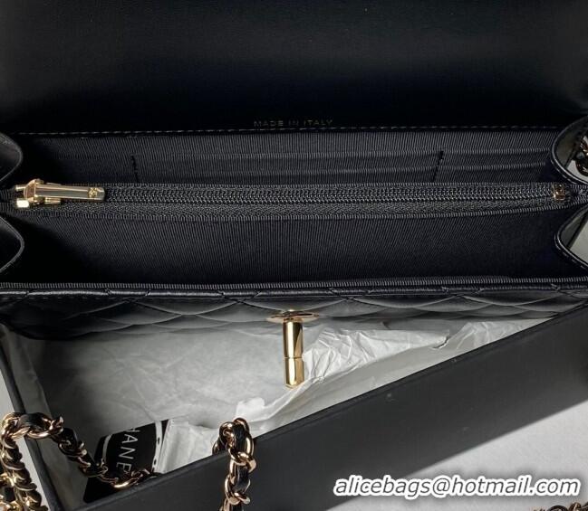 Good Quality Chanel Lambskin Clutch with Chain and Pearls Top handle AP3954 Black 2024