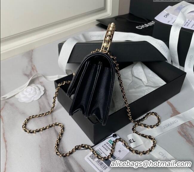 Good Quality Chanel Lambskin Clutch with Chain and Pearls Top handle AP3954 Black 2024