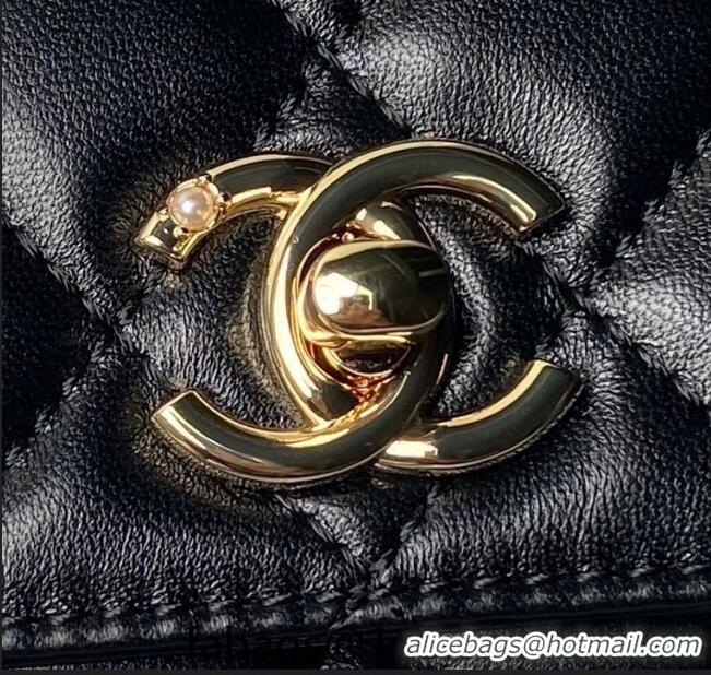 Good Quality Chanel Lambskin Clutch with Chain and Pearls Top handle AP3954 Black 2024