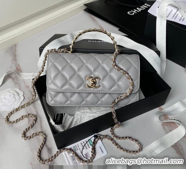 Top Design Chanel Lambskin Clutch with Chain and Pearls Top handle AP3954 Grey 2024