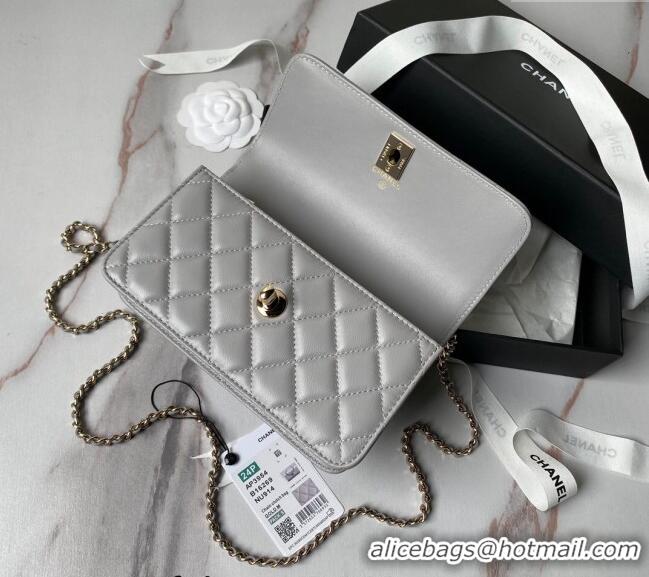 Top Design Chanel Lambskin Clutch with Chain and Pearls Top handle AP3954 Grey 2024