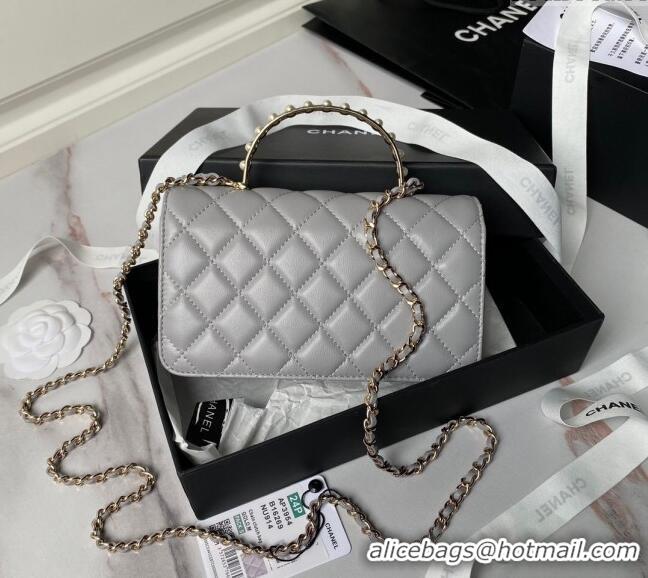 Top Design Chanel Lambskin Clutch with Chain and Pearls Top handle AP3954 Grey 2024