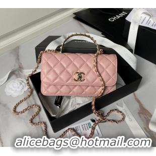 Shop Cheap Chanel Lambskin Clutch with Chain and Pearls Top handle AP3954 Light Pink 2024