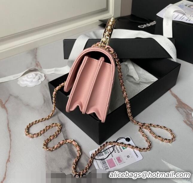 Shop Cheap Chanel Lambskin Clutch with Chain and Pearls Top handle AP3954 Light Pink 2024