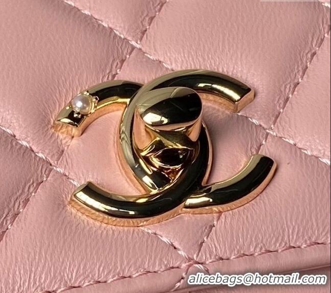 Shop Cheap Chanel Lambskin Clutch with Chain and Pearls Top handle AP3954 Light Pink 2024