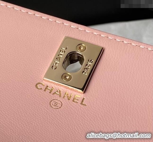 Shop Cheap Chanel Lambskin Clutch with Chain and Pearls Top handle AP3954 Light Pink 2024