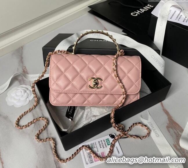 Shop Cheap Chanel Lambskin Clutch with Chain and Pearls Top handle AP3954 Light Pink 2024