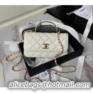 Well Crafted Chanel Lambskin Clutch with Chain and Pearls Top handle AP3954 White 2024