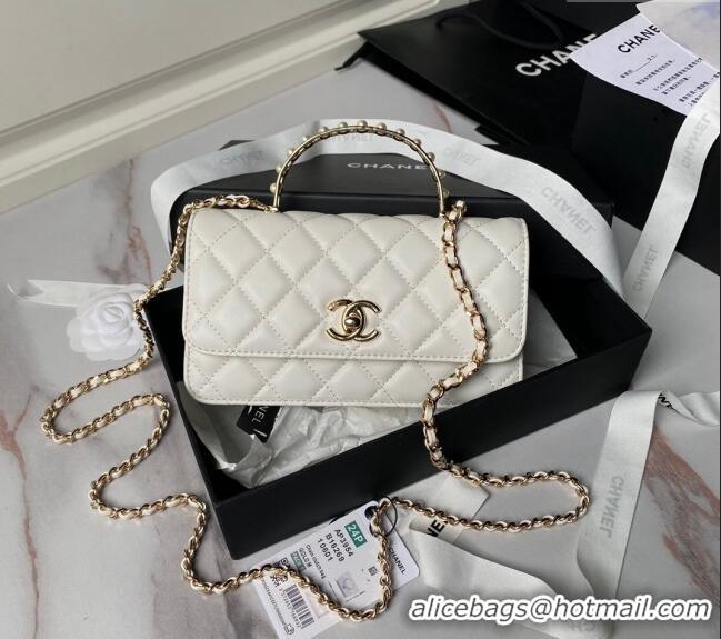 Well Crafted Chanel Lambskin Clutch with Chain and Pearls Top handle AP3954 White 2024