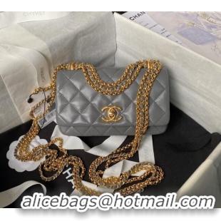 New Design Chanel Shiny Lambskin Mini Bag with Chain AS4972 Grey 2024