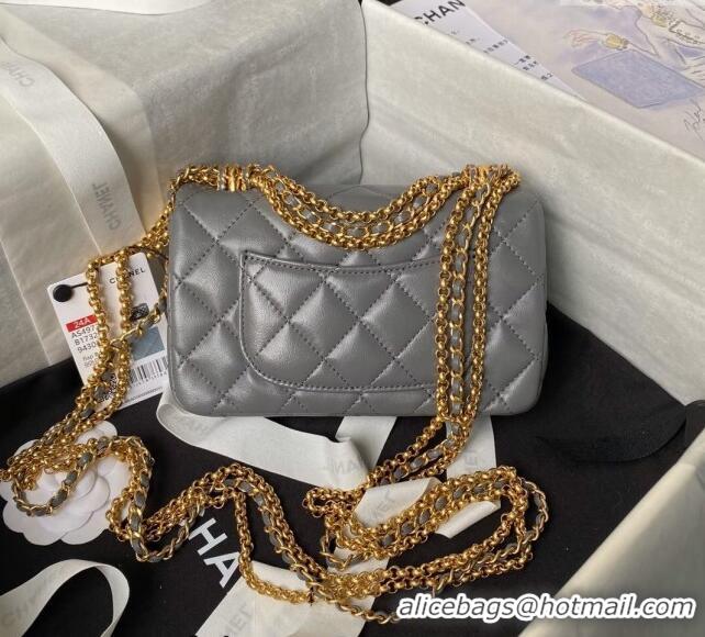 New Design Chanel Shiny Lambskin Mini Bag with Chain AS4972 Grey 2024