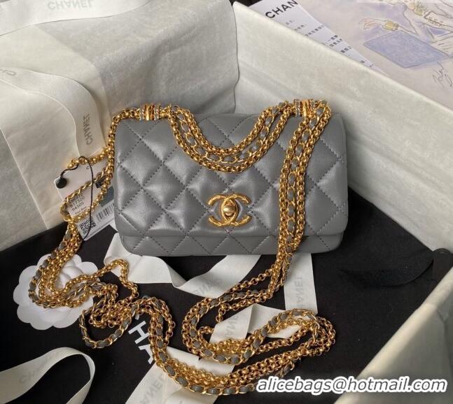 New Design Chanel Shiny Lambskin Mini Bag with Chain AS4972 Grey 2024