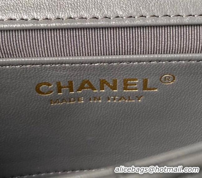 New Design Chanel Shiny Lambskin Mini Bag with Chain AS4972 Grey 2024