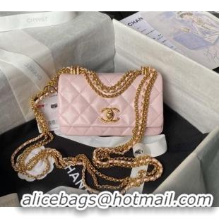 Most Popular Chanel Shiny Lambskin Mini Bag with Chain AS4972 Light Pink 2024