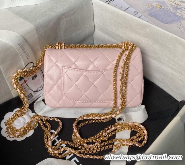 Most Popular Chanel Shiny Lambskin Mini Bag with Chain AS4972 Light Pink 2024