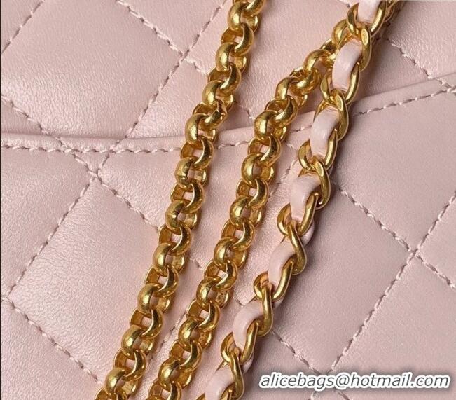 Most Popular Chanel Shiny Lambskin Mini Bag with Chain AS4972 Light Pink 2024