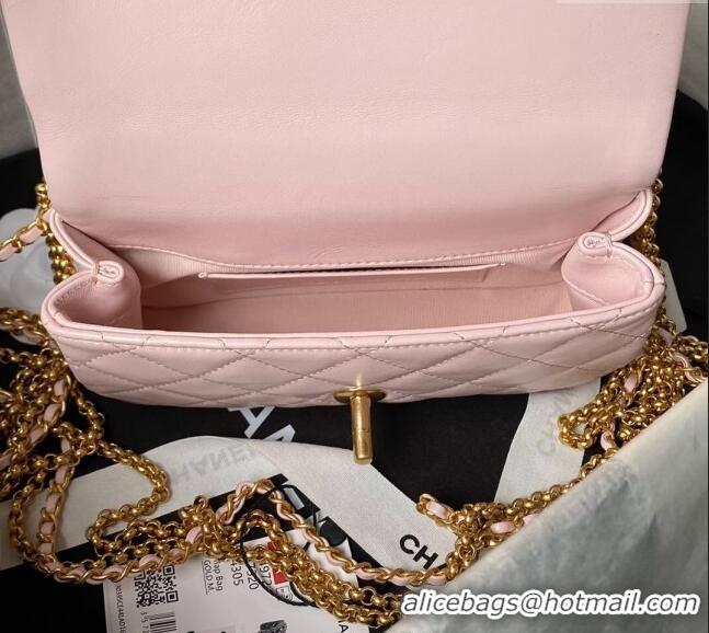 Most Popular Chanel Shiny Lambskin Mini Bag with Chain AS4972 Light Pink 2024