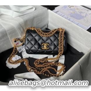 Top Design Chanel Shiny Lambskin Mini Bag with Chain AS4972 Black 2024