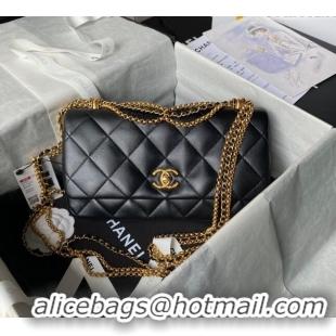 Well Crafted Chanel Shiny Lambskin Medium Flap Bag with Chain AS4971 Black 2024