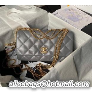 Top Grade Chanel Shiny Lambskin Medium Flap Bag with Chain AS4971 Grey 2024