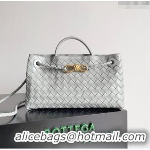 Top Quality Bottega Veneta Small East/West Andiamo Top Handle Bag in Intrecciato Leather 754990 Light Grey 2024