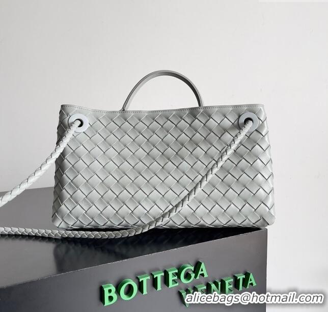 Top Quality Bottega Veneta Small East/West Andiamo Top Handle Bag in Intrecciato Leather 754990 Light Grey 2024