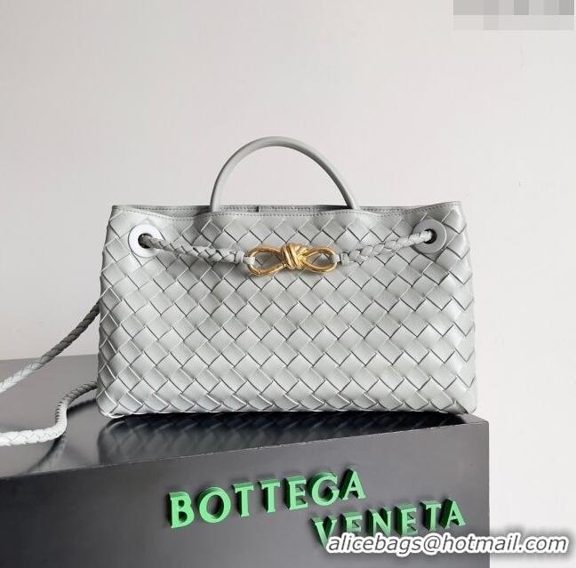 Top Quality Bottega Veneta Small East/West Andiamo Top Handle Bag in Intrecciato Leather 754990 Light Grey 2024