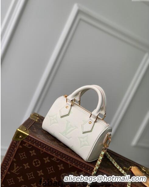 Grade Quality Louis Vuitton Nano Speedy Mini Bag in Bicolor Monogram Leather M24169 White/Green 2024